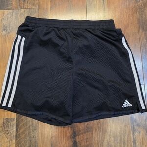 Girls Adidas Black Mesh Shorts with White Stripes